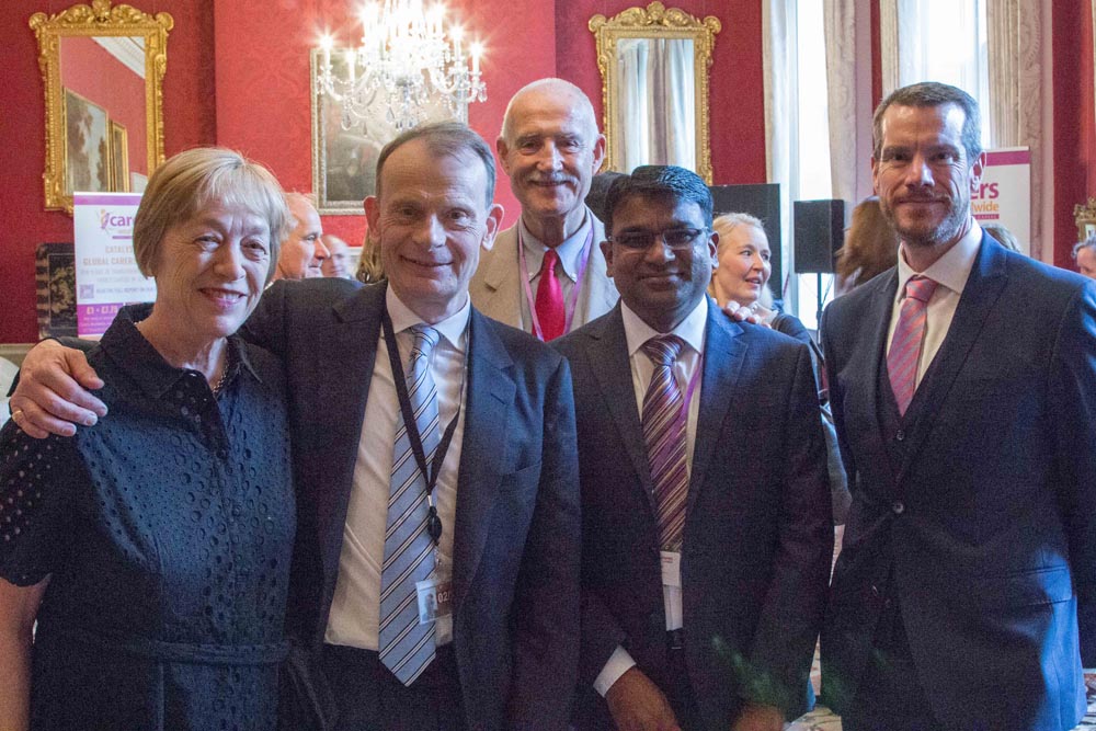 Anil Patil, Ambassador Chris Underhill and Chair of Trustees Jonathan Freeman with supporter Jackie Ashley and her husband Andrew Marr